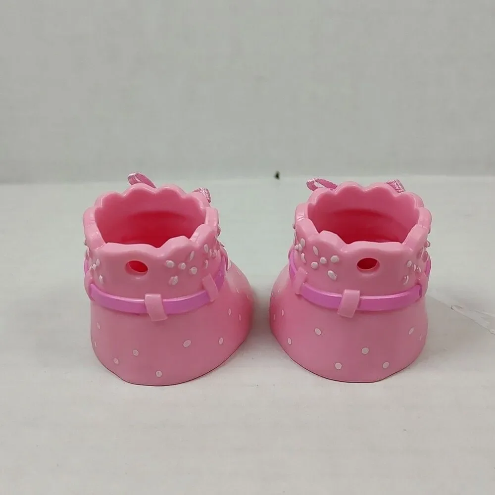 2 Pink Polka Dot Bow Baby Keepsake Shoes Cake Topper Gift Tag 2.75